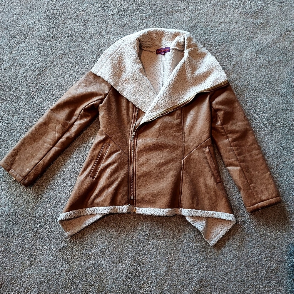 Tan Brown Faux Leather Jacket Sz Medium